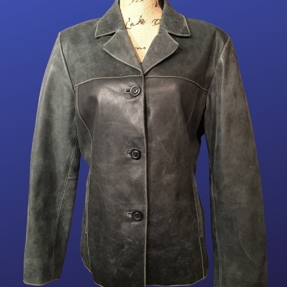 MOSSIMO Distressed BLACK 100% LEATHER Blazer Jacket, NWOT, Size Large - Picture 1 of 9
